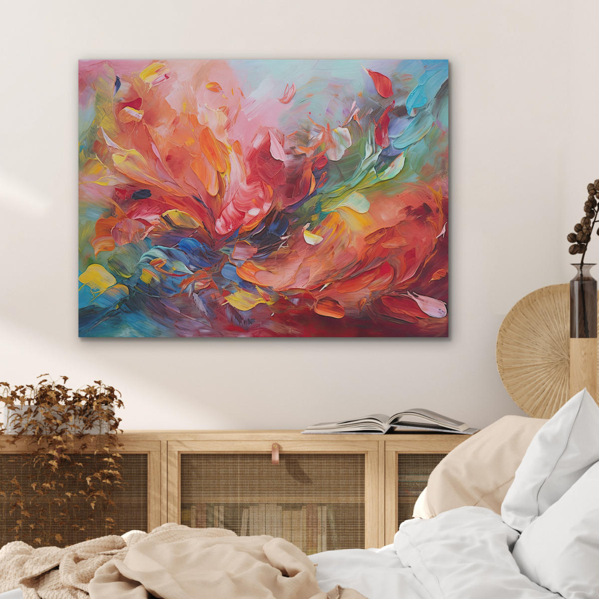 AKUSTIKBILD Ölgemälde - Kunst - Abstrakt - Farbenfroh Gemälde 80x60 cm - Altrosa, Textil (80/60/0.9cm) - MuchoWow