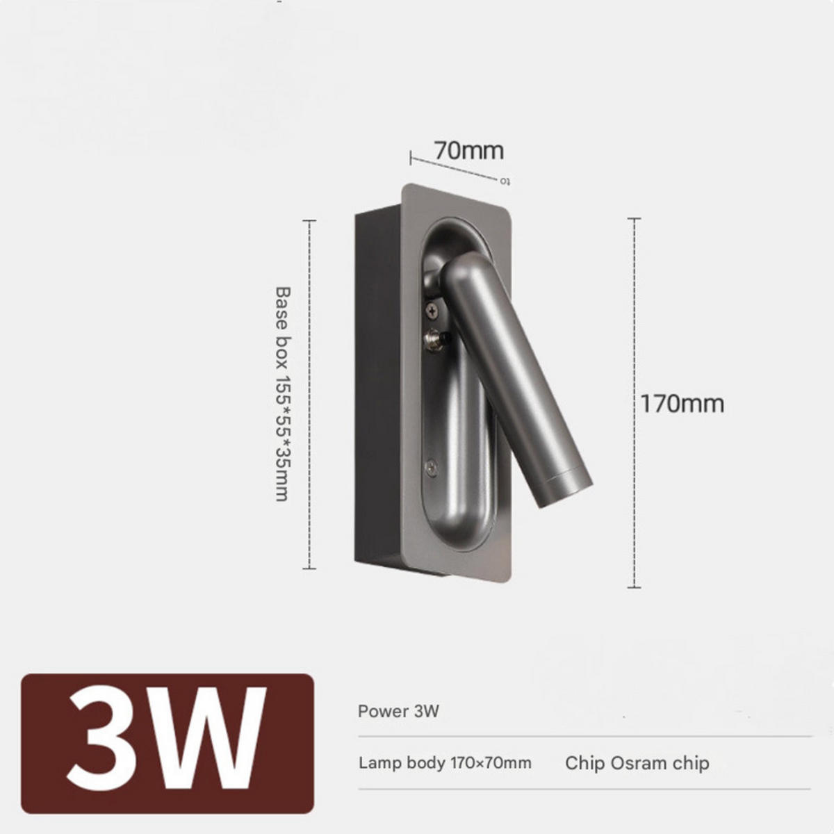 WANDLEUCHTE,EINBAU, grau, 17 × 7 × 3,5 cm, 3000 K, 3 W - Grau, Metall (7/3.5/17cm) - Weltevree