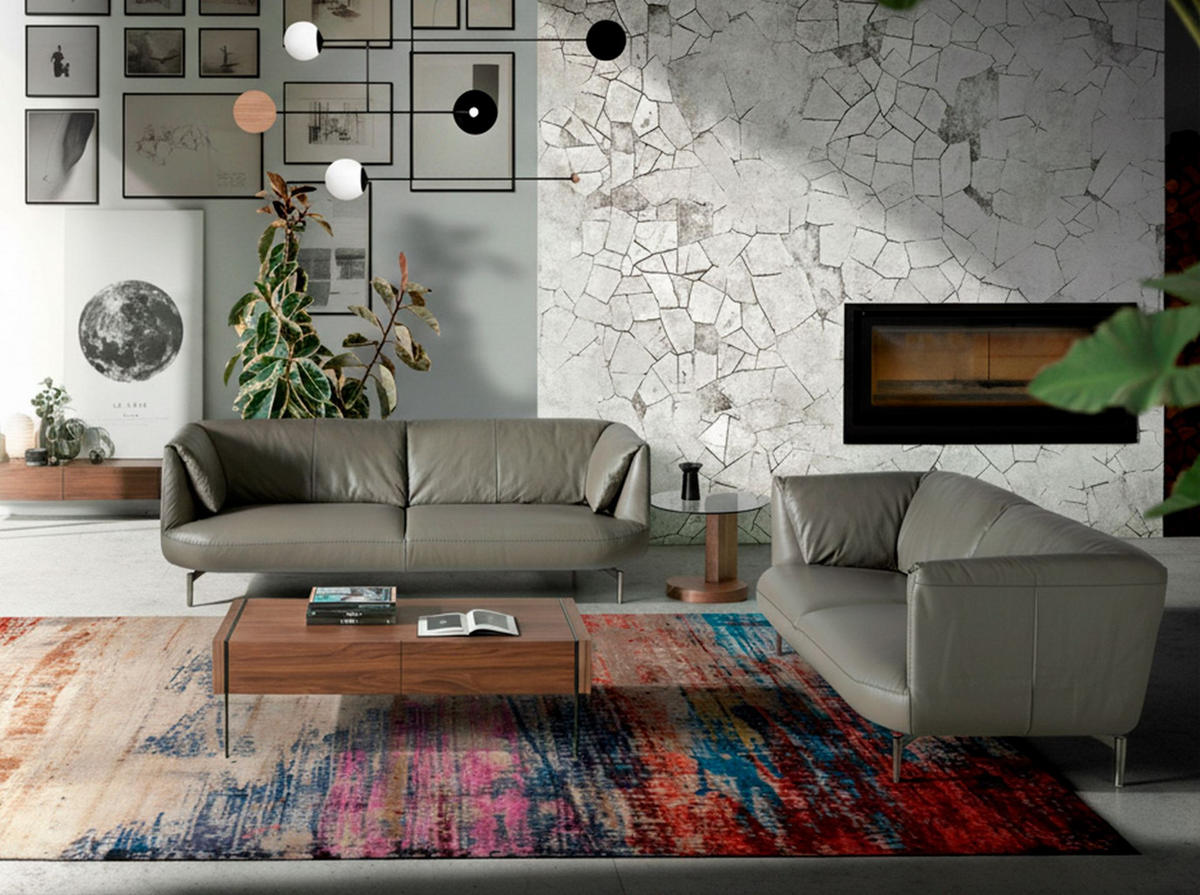 SOFA Graues Ledersofa 2-sitzig 175/90/78 cm - Edelstahlfarben/Grau, Leder (175/78/90cm) - ANGEL CERDA