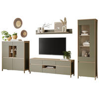 WOHNWAND Salbei grün, Eiche, Wohnkombination skandinavisch 4-teilig 360 cm, Soft-Close - Salbeigrün/Eichefarben, Holzwerkstoff/Metall (363/195/39cm) - Furn.Design