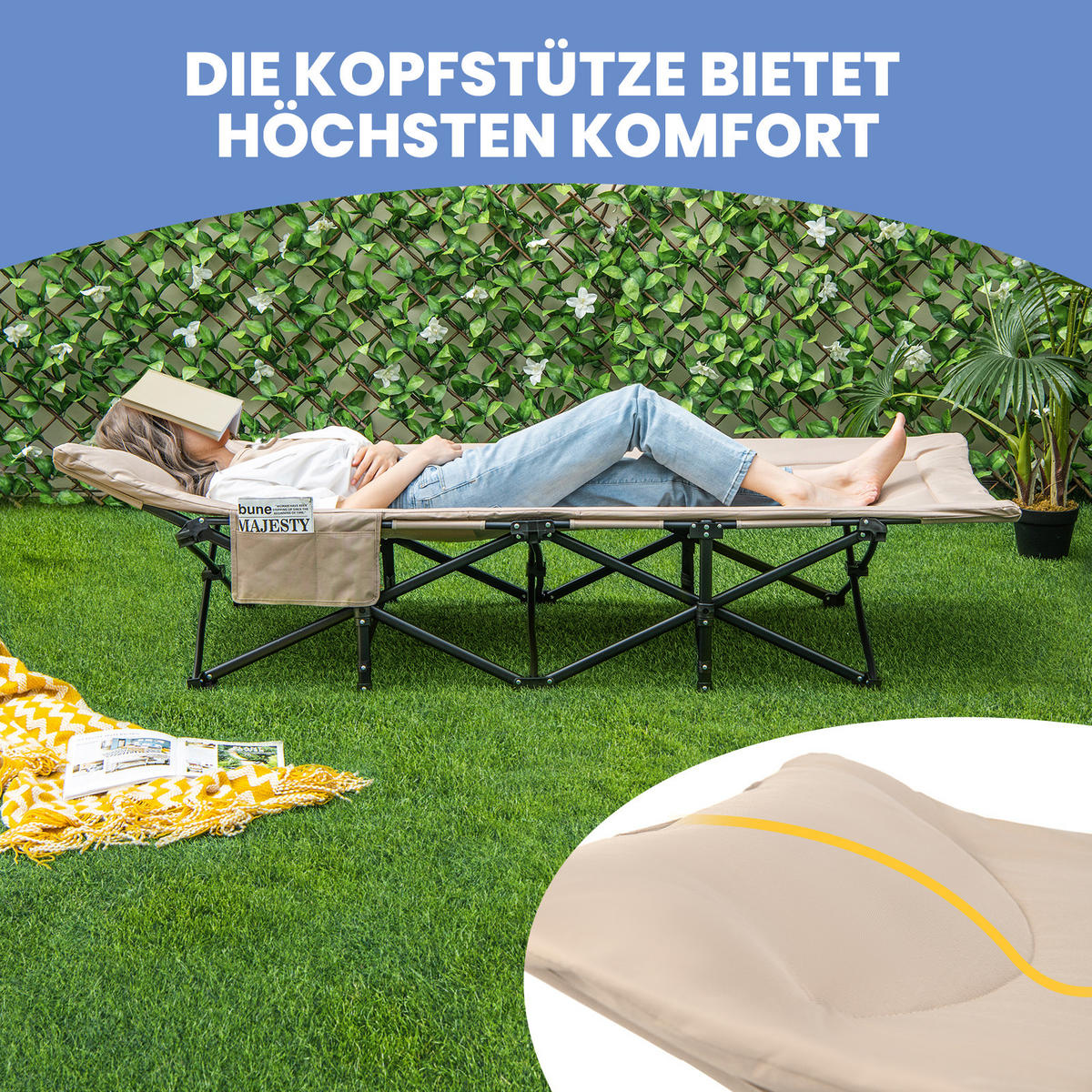 CAMPINGLIEGE Klappbare Khaki - Braun, Metall - COSTWAY