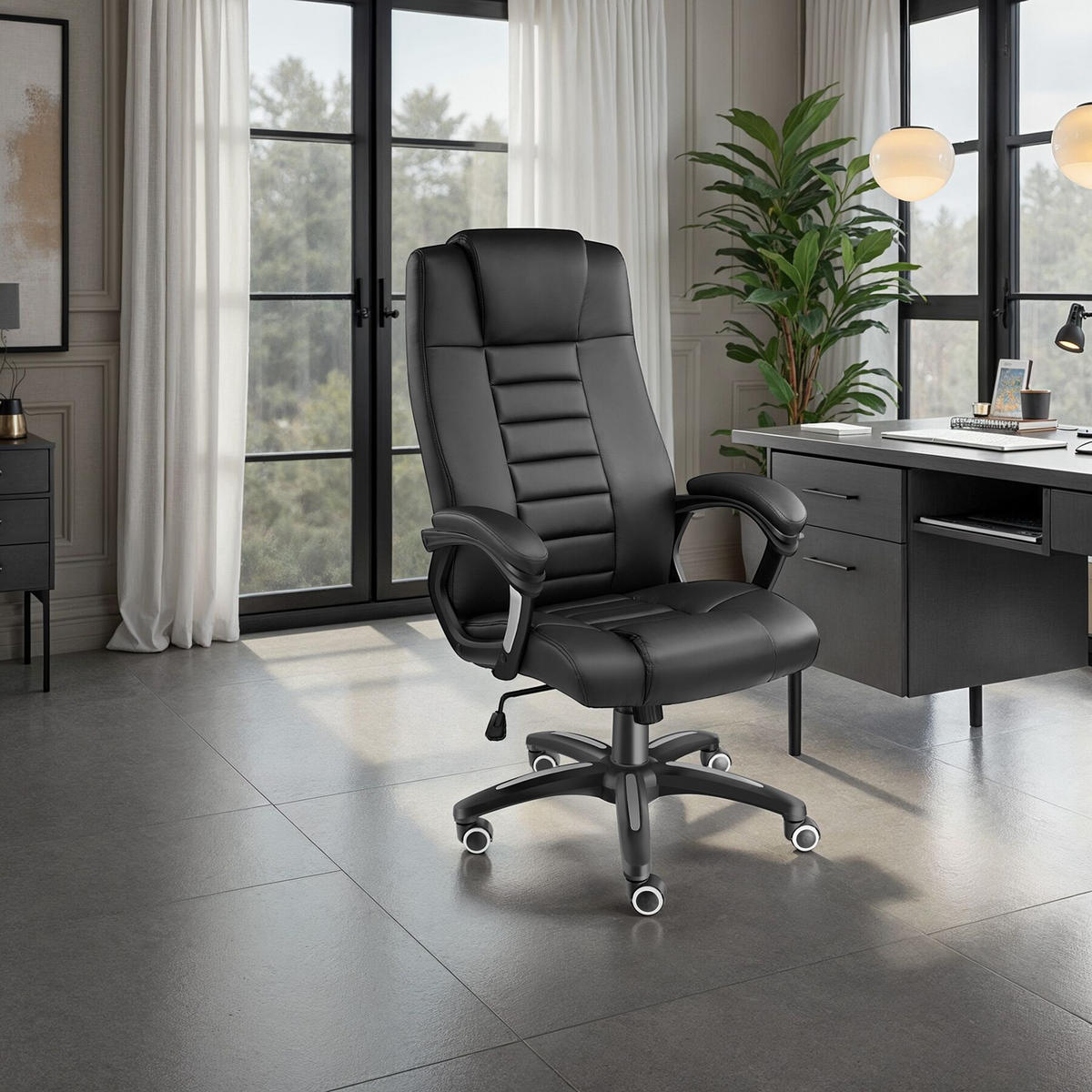 BÜROSTUHL Mafz, einstellbare Wippfunktion, schwarz - Schwarz, Textil (49/50/52cm) - tectake