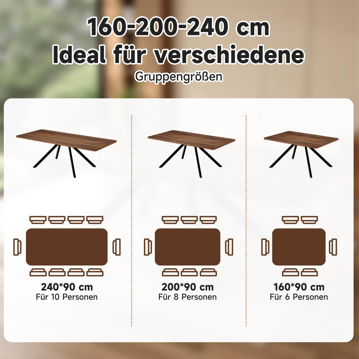 ESSTISCH aus MDF 160/200/240x90 cm Walnussfarben ausziehbar für 6 bis 10 Personen mit verstärkten Führungen - Walnussfarben, Holzwerkstoff (240/90/74.5cm) - Modfu