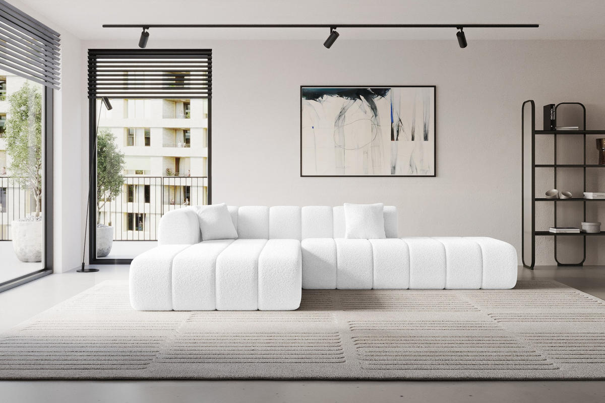 ECKSOFA Ottomane Links BILA-L 289x176x71 Weiß Bouclé - Schwarz/Weiß, Holzwerkstoff/Kunststoff (176/289cm) - ALTDECOR
