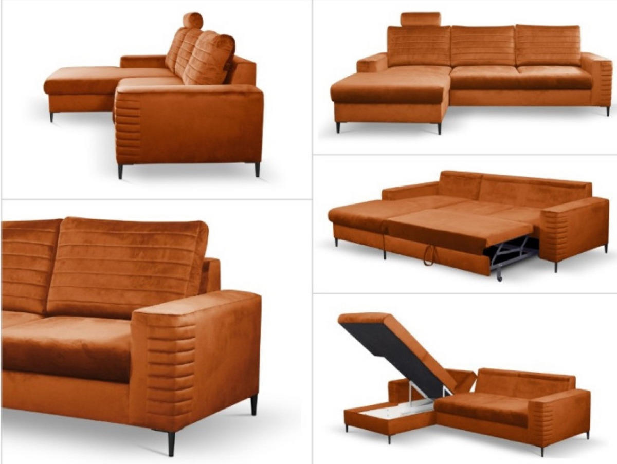 ECKSOFA Rotschwarz OLI Ausziehbar Mit Kopfstütze Und Bettkasten Links - Rot/Orange, Textil (253/165cm) - Sepro Meble