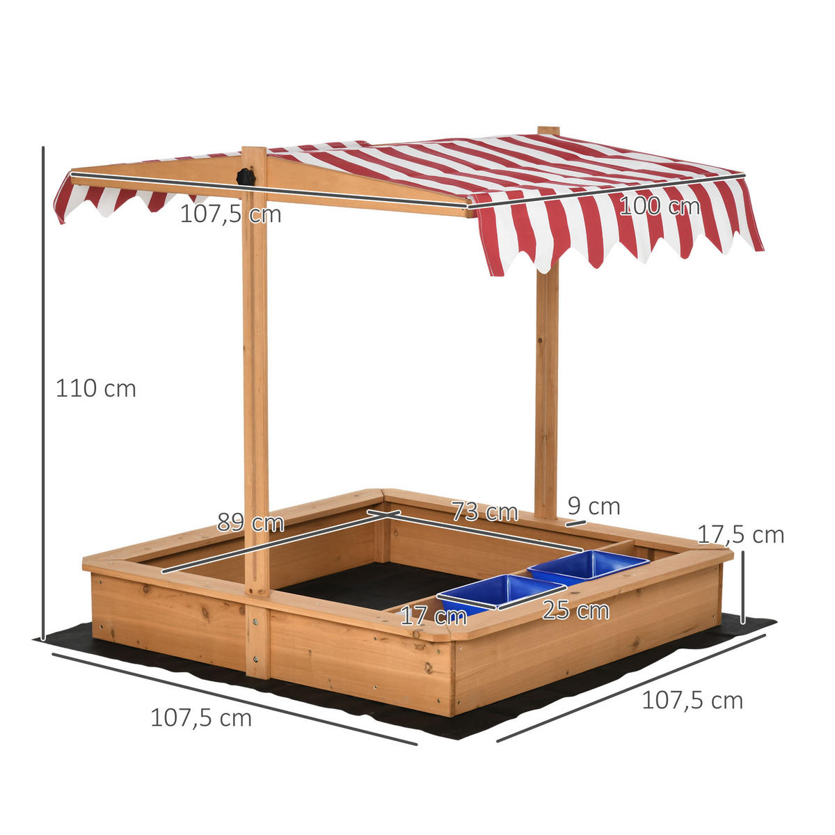 SANDKASTEN, Gelb, Tannenholz, Vliesboden, Polyester, Kunststoff - Gelb, Holz (107.5/107.5/110cm) - Outsunny