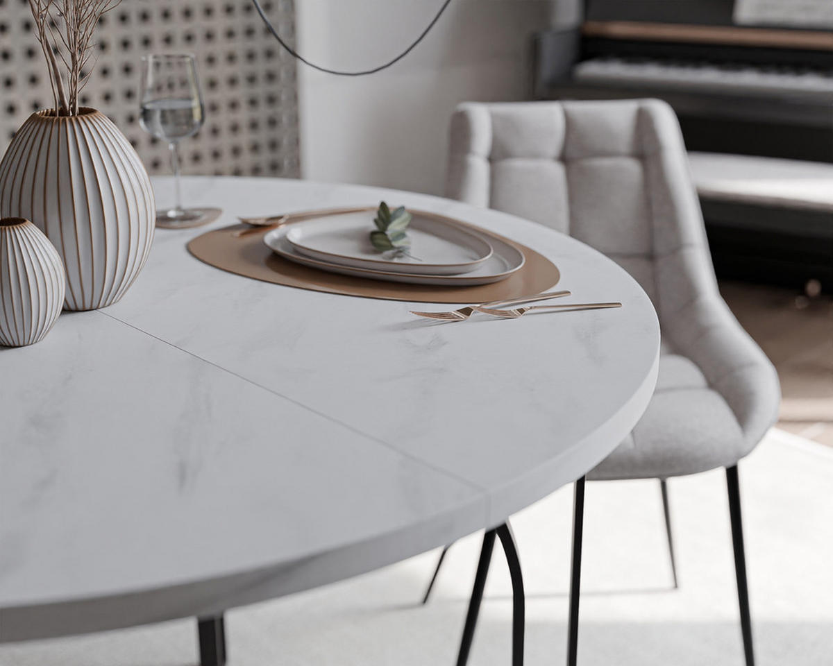 AUSZIEHTISCH ASTRO 120/76 cm, Schwarz / Bianco (Weiß) - Perlmutt/Schwarz, Holzwerkstoff/Metall (120/120/76cm) - Idohome