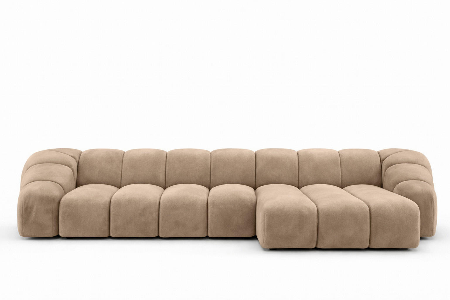 ECKSOFA Modulare L-Form, Veloursstoff Bluvel, Latte, Rechts, CROISSANT XL - Hellbraun, Holz (340/190cm) - Kaiser Möbel