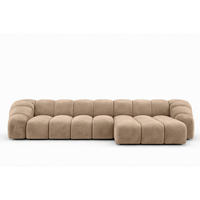 ECKSOFA Modulare L-Form, Veloursstoff Bluvel, Latte, Rechts, CROISSANT XL - Hellbraun, Holz (340/190cm) - Kaiser Möbel