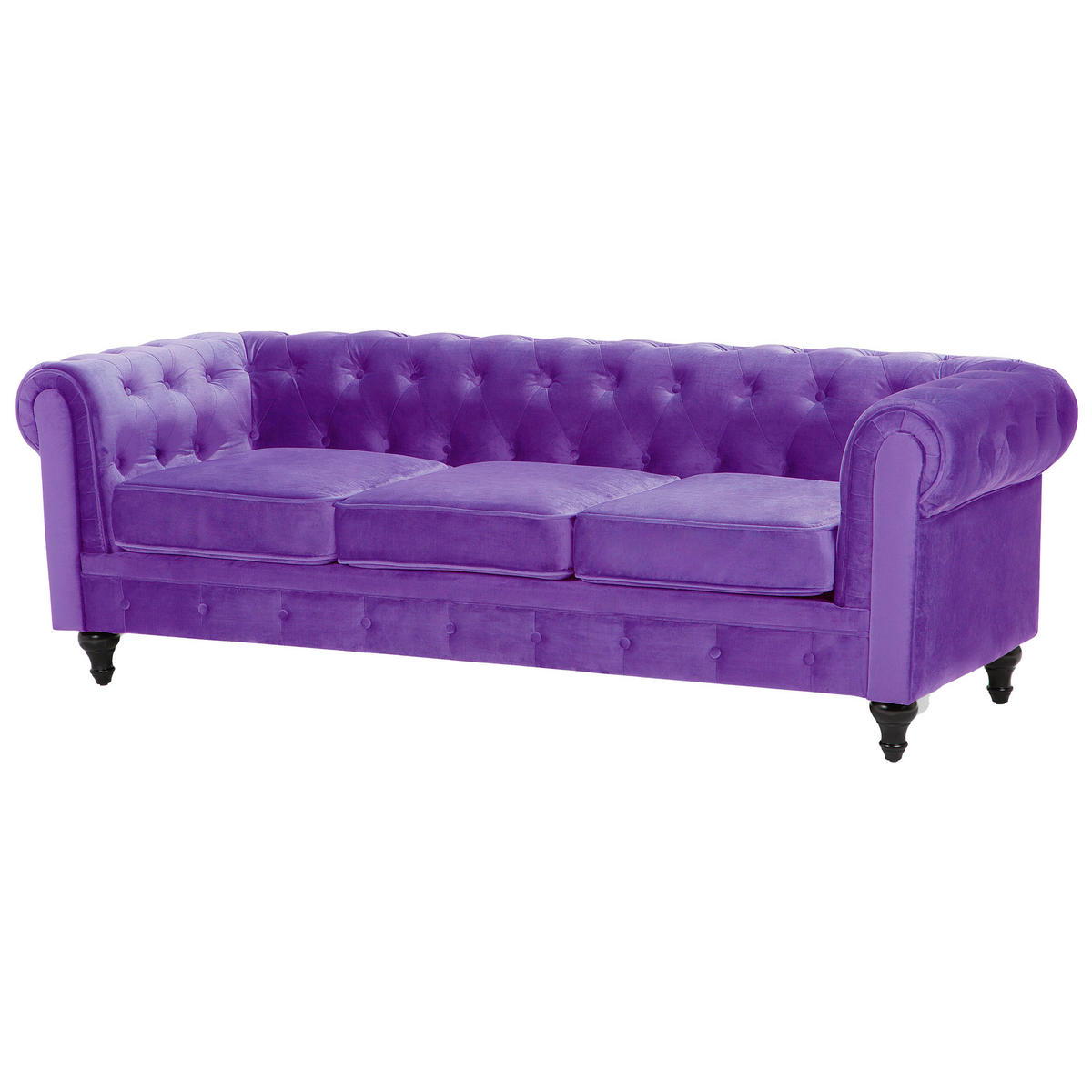 3-SITZER-SOFA Samtstoff Violett Chesterfield - Violett, Textil (202/70/75cm) - Beliani