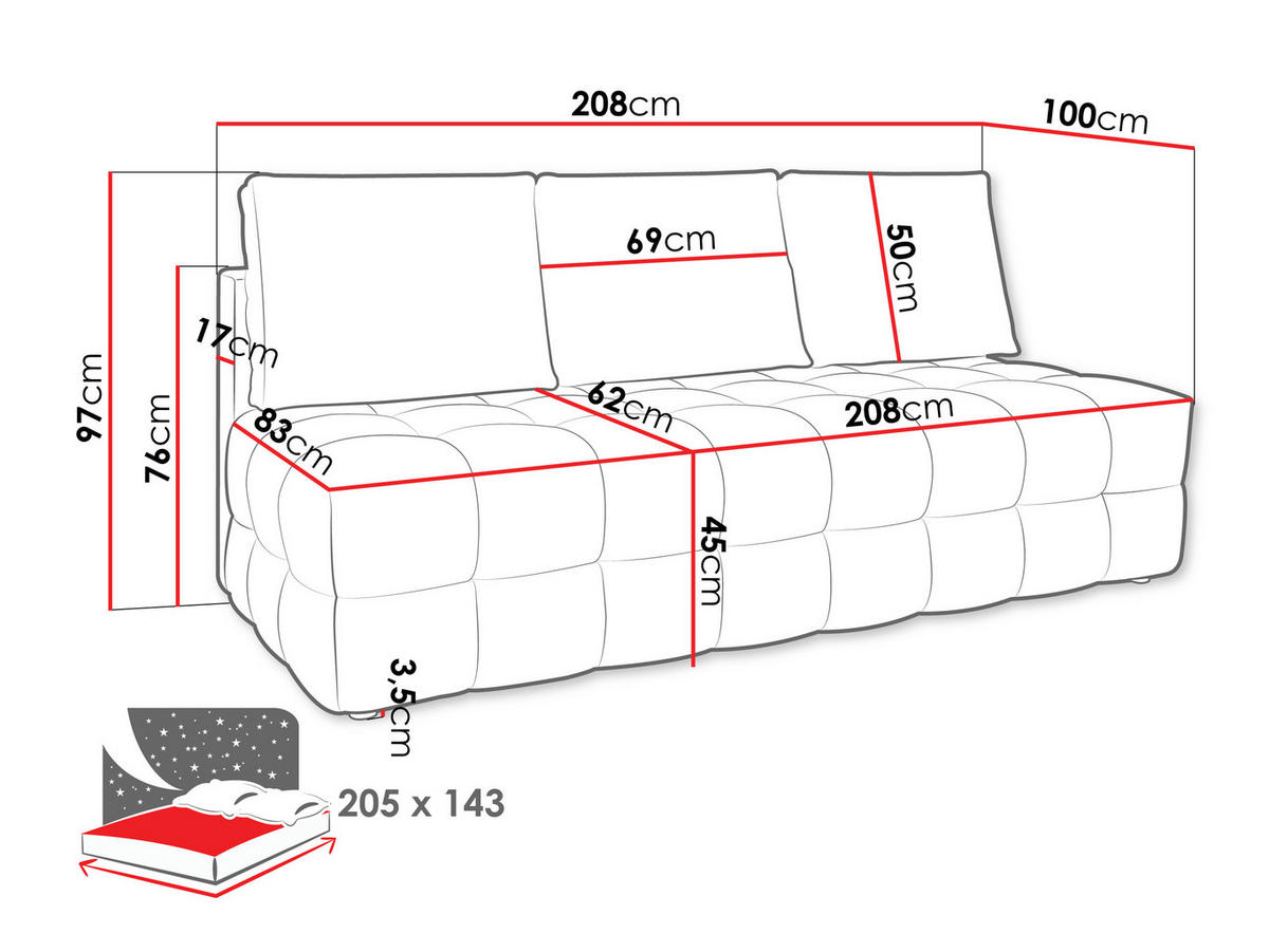 SCHLAFSOFA Sempre - Creme, Holz/Kunststoff (208/97/100cm) - MIRJAN24