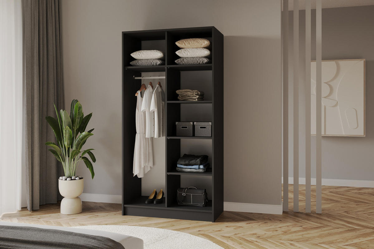 KLEIDERSCHRANK - LUSSO - 102 - Schwarz - Schwarz, Holzwerkstoff (102/200/51cm) - ALTDECOR