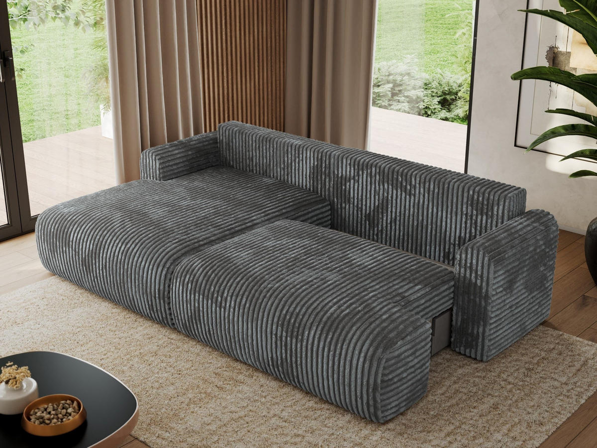 ECKSCHLAFSOFA TONO L Dunkelgrau Cord - links - Dunkelgrau/Schwarz, Kunststoff/Textil (260/150cm) - MKS