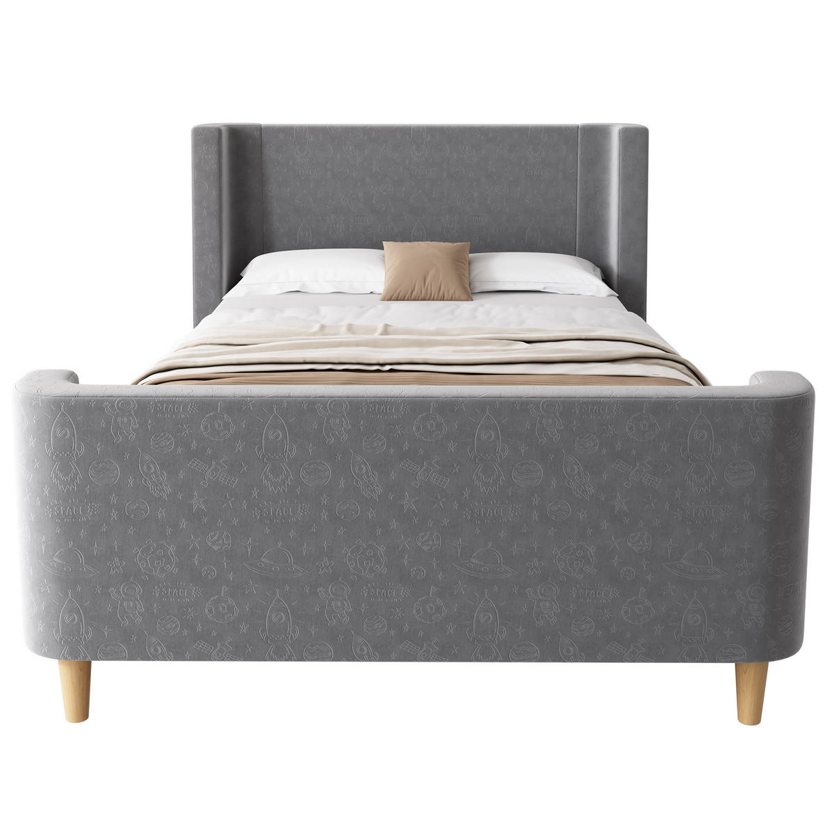 KINDERBETT 90/200 cm Grau Schlittenbett mit Weltraummuster - Grau, Textil (90/200cm) - OKWISH