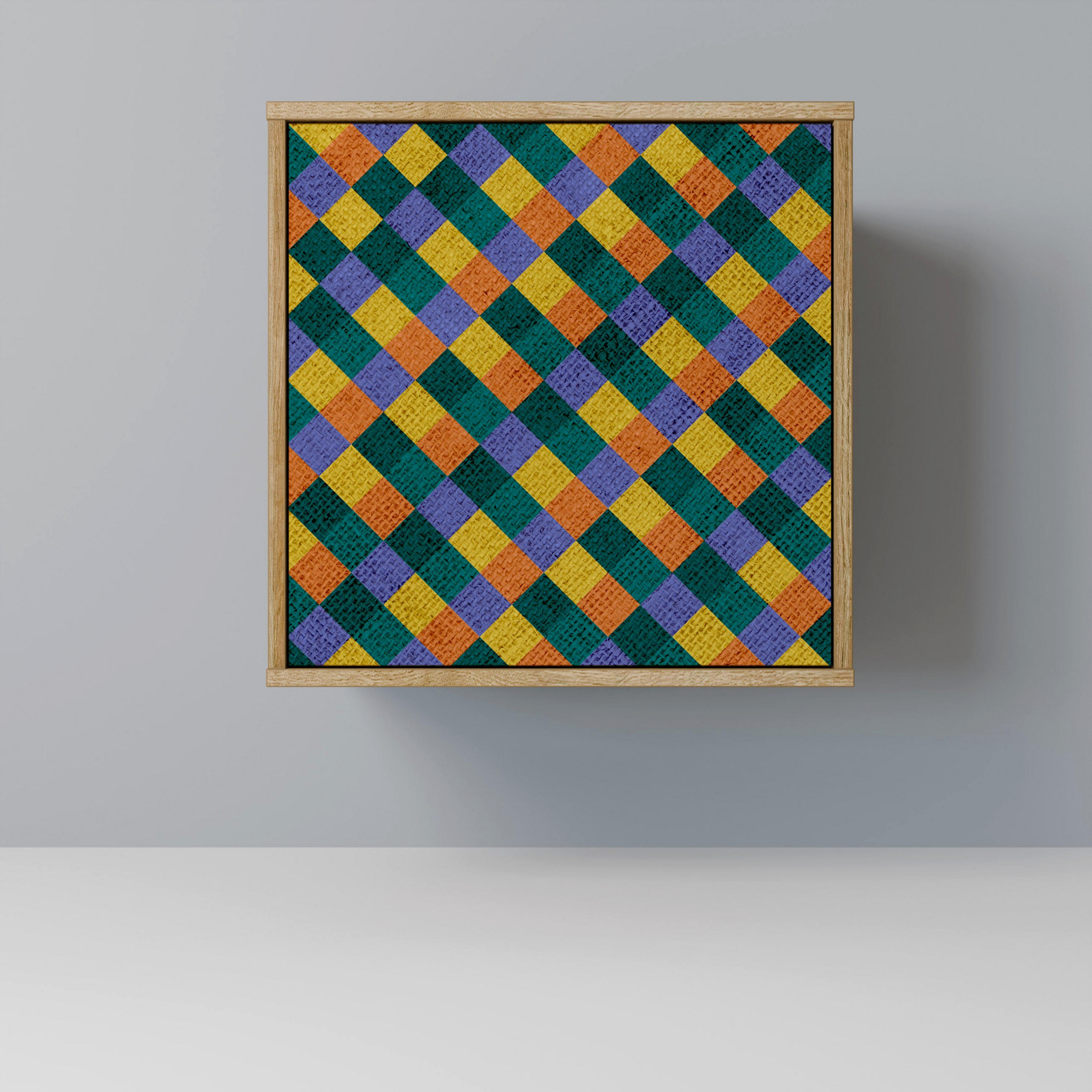 SIDEBOARD PAINTED SQUARES MIX, Eichefarben, 57,5x42x57,5 cm, Ohne Füße - Eichefarben/Multicolor, Holzwerkstoff (57.5/57.5/42cm) - SpaceRebels