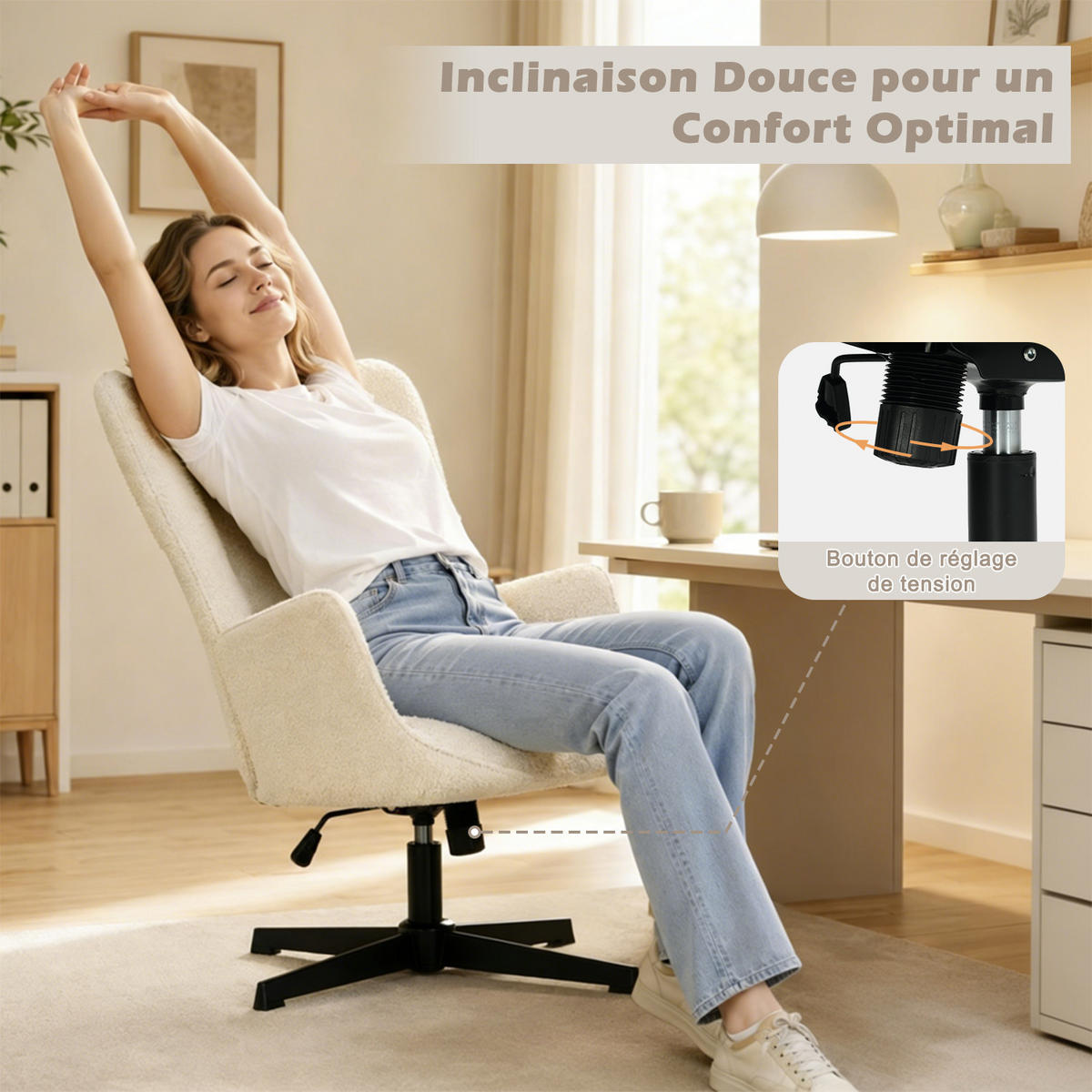 DREHSESSEL, 360° drehbar, mit Neigefunktion und Höhenverstellung, Chenillebezug, Beige - Beige, Metall (67/100/73.5cm) - Meubles Cosy