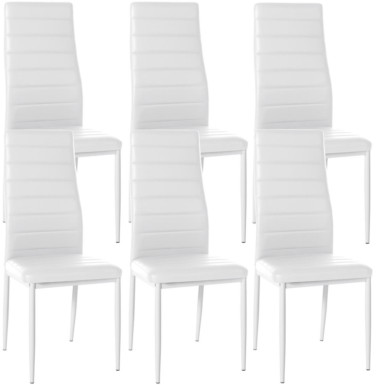 STUHL 6er Set Lederlook weiß - Weiß, Textil/Metall (41.5/99/40cm) - CLP