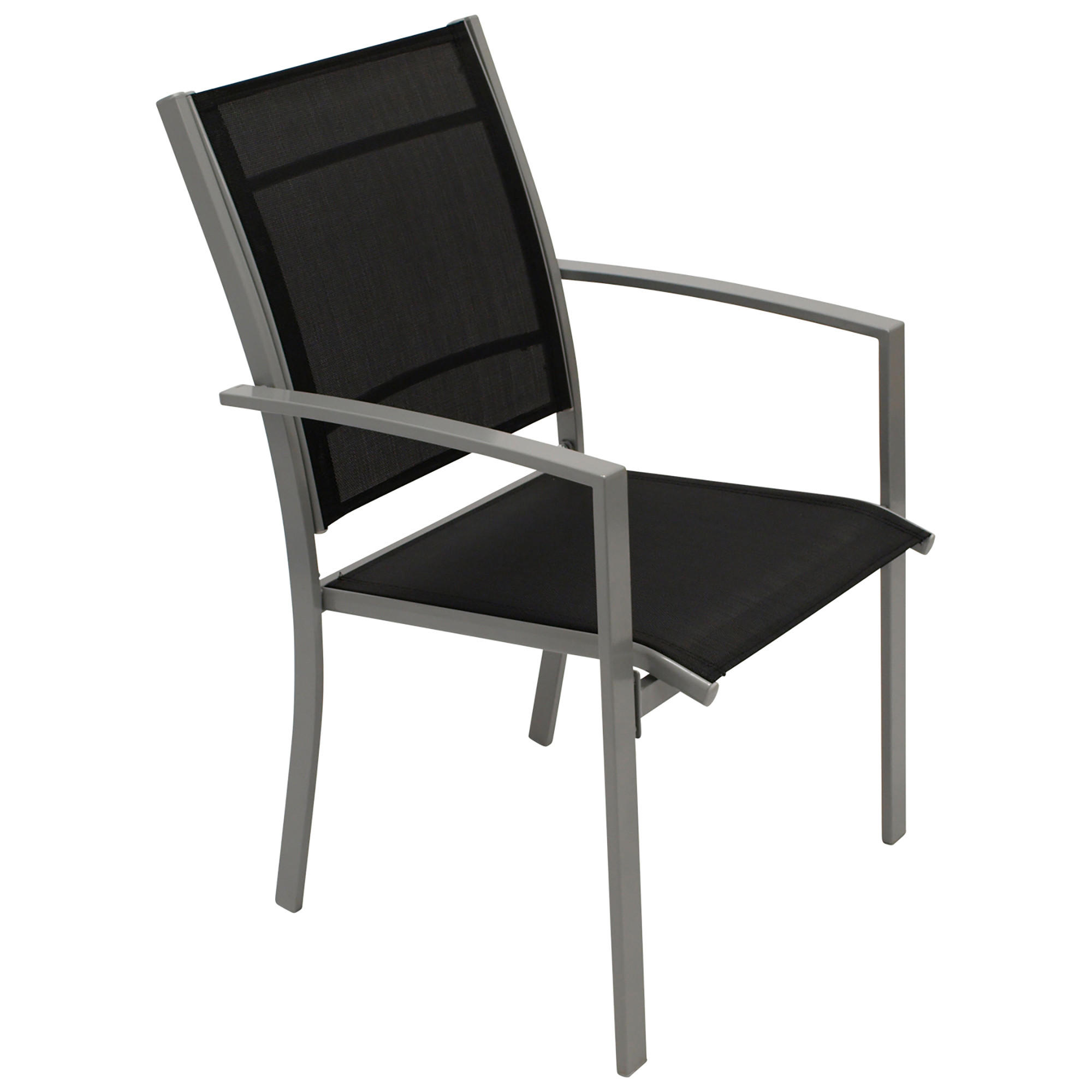 GARTENSTUHL Leeds, Metall silber + Textilgewebe schwarz, 4-er Set - Grau, Metall (55/89/64cm) - TPFGarden