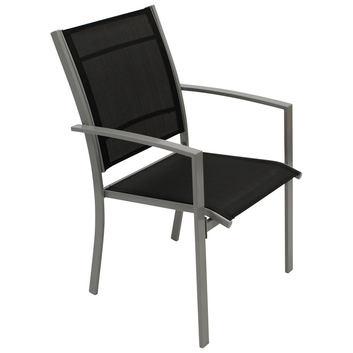 GARTENSTUHL Leeds, Metall silber + Textilgewebe schwarz, 4-er Set - Grau, Metall (55/89/64cm) - TPFGarden