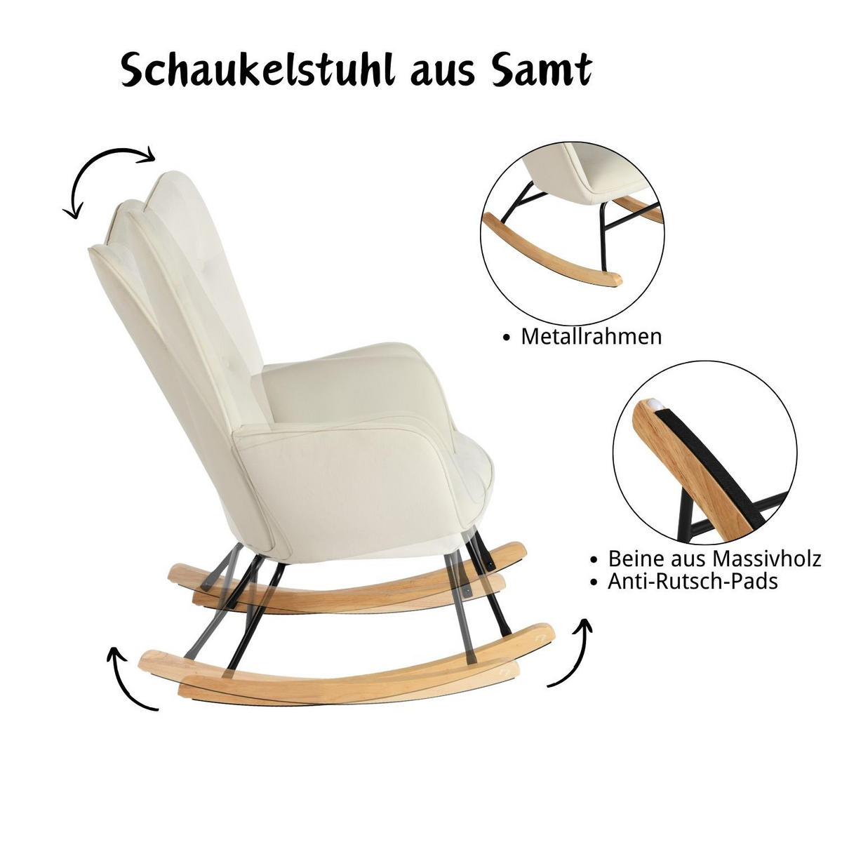 SCHAUKELSESSEL Samt Beige - Eichefarben/Beige, Holz/Textil (84/93/63cm) - Urban Meuble