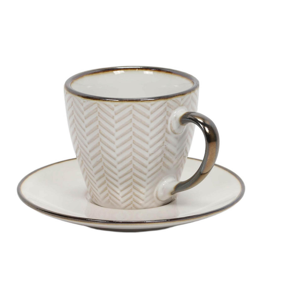 TASSE für Kaffee oder Tee mit Untertasse Muster 3 210 ml 14/14/8,5 cm - Beige, Keramik (0.21L) - Siaki