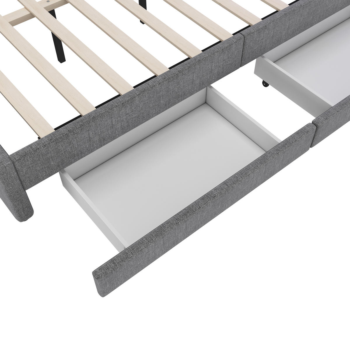 POLSTERBETT aus Leinen 140x200 cm in Grau mit LED, USB-C & 2 Schubladen - Grau, Textil (140/200cm) - Modfu