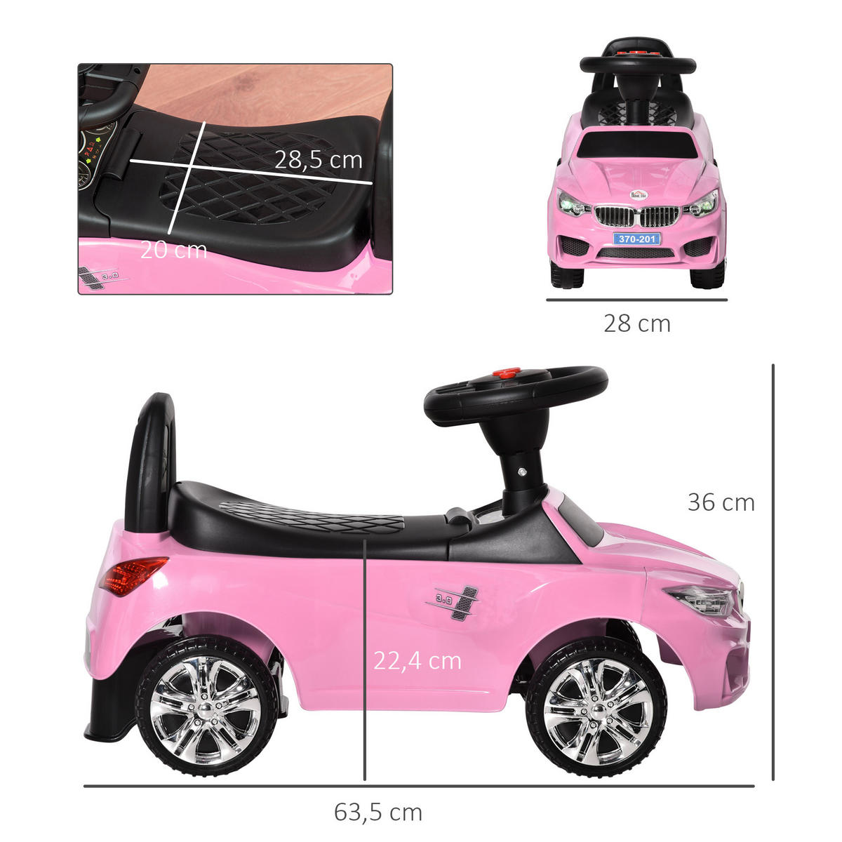 RUTSCHFAHRZEUG DE-16971 mit Hupe, Musik & Licht Rosa - Pink, Kunststoff (63.5/28/36cm) - ComfortXL