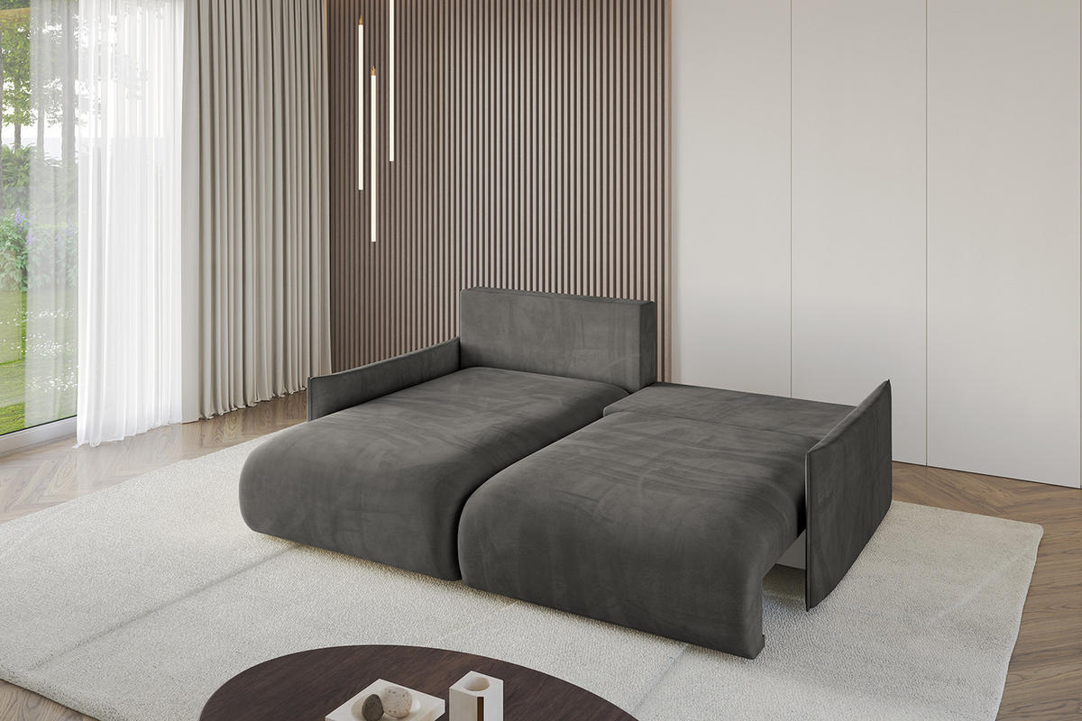 ECKSOFA mit Schlaffunktion und Bettkasten ONESK-L -v1 208x165x40 Dunkelgrau Velours - Dunkelgrau, Holzwerkstoff/Kunststoff (208/165cm) - ALTDECOR