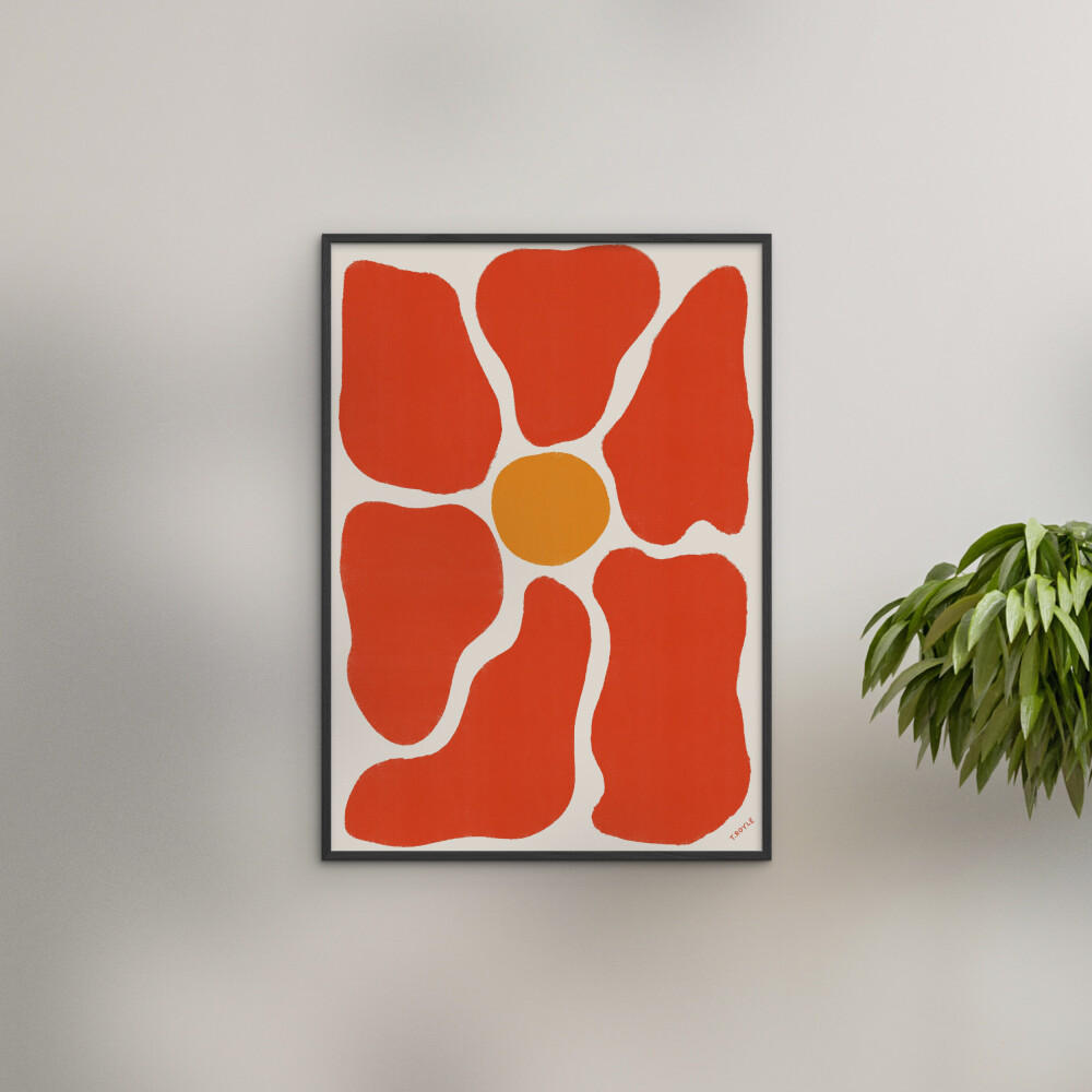 POSTER mit Rahmen Tara Royle - Flower - Rot/Schwarz, Holz/Papier (70/100cm) - Poster&Frame