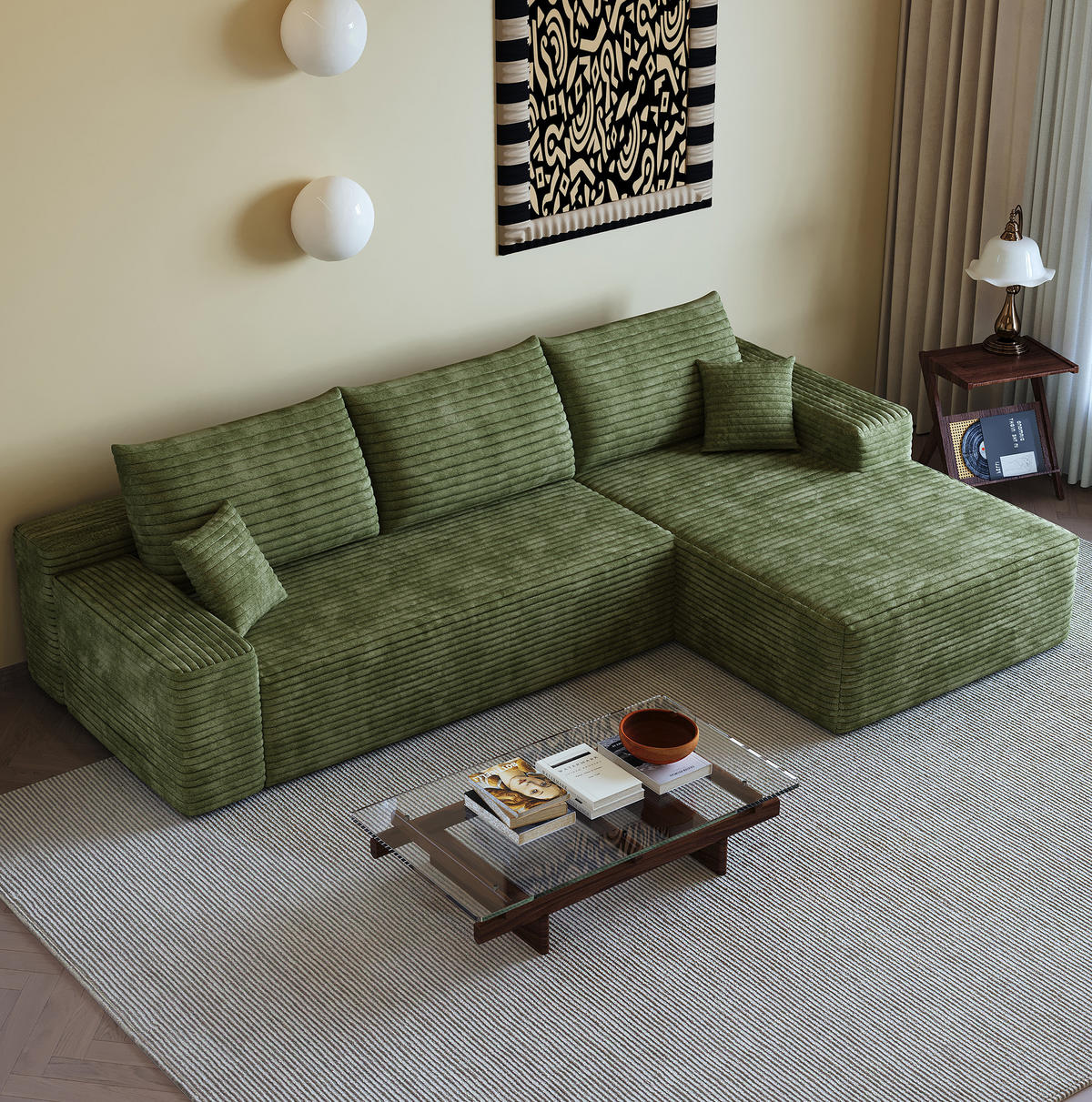 ECKSOFA 270/175/83 cm in Grün aus Cord mit hoher Sitzbequemlichkeit - Grün, Textil (175/270cm) - Flora Grace