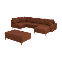 WOHNLANDSCHAFT inkl. Hocker Alma Terrakotta Cord - Terra cotta/Braun, Holz/Textil (310/81/161cm) - S-Style Möbel