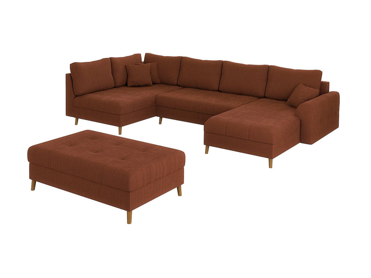 WOHNLANDSCHAFT inkl. Hocker Alma Terrakotta Cord - Terra cotta/Braun, Holz/Textil (310/81/161cm) - S-Style Möbel