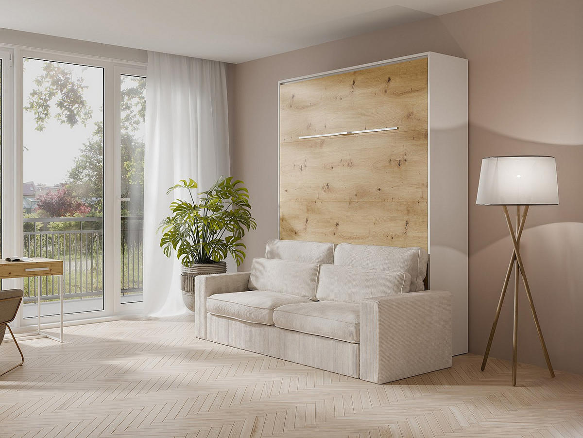 SCHRANKBETT - 2 Personen - holz - naturfarben hell, weiß Rapili - Naturfarben/Weiß, Holz (140/200cm) - Vente-Unique