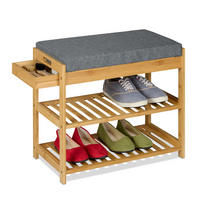 SCHUHBANK - Hellbraun/Grau, Holz/Textil (55/49/30cm) - Relaxdays
