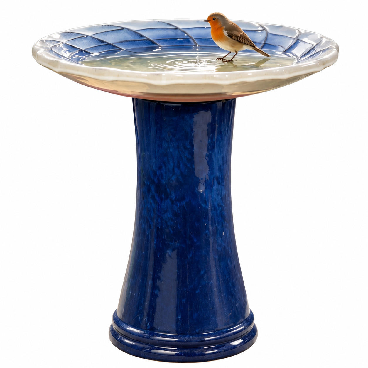 VOGELBAD mit Standfuß, Keramik Ø43/45H cm, Wetterfest, Blau - Dunkelblau, Keramik (43/45/43cm) - LVHOM