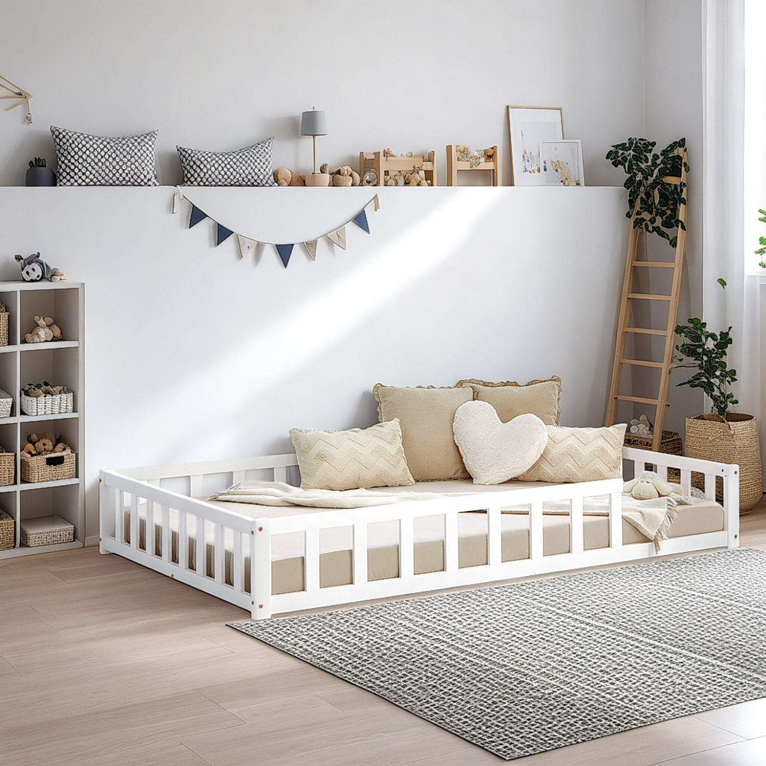 BODENBETT 120x200 cm Weiß mit Lattenrost - Weiß, Holz (120/200cm) - Homestyle4u