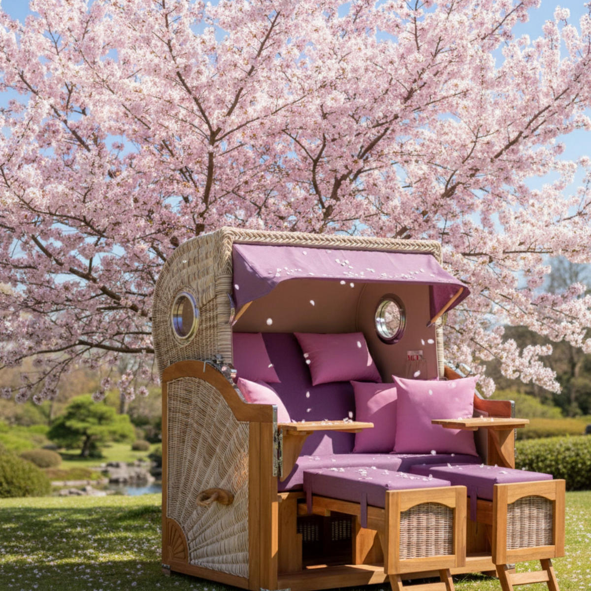 STRANDKORB XXL Düne Grande Teak PE Shell - Violett/Lila, Metall (142/170/95cm) - Mr. Deko