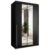 SCHIEBETÜRENSCHRANK mit Spiegel 120 cm Breite, schwarz mit silbernem Griff - Silberfarben/Schwarz, Holzwerkstoff (120/200/62cm) - Home Collective