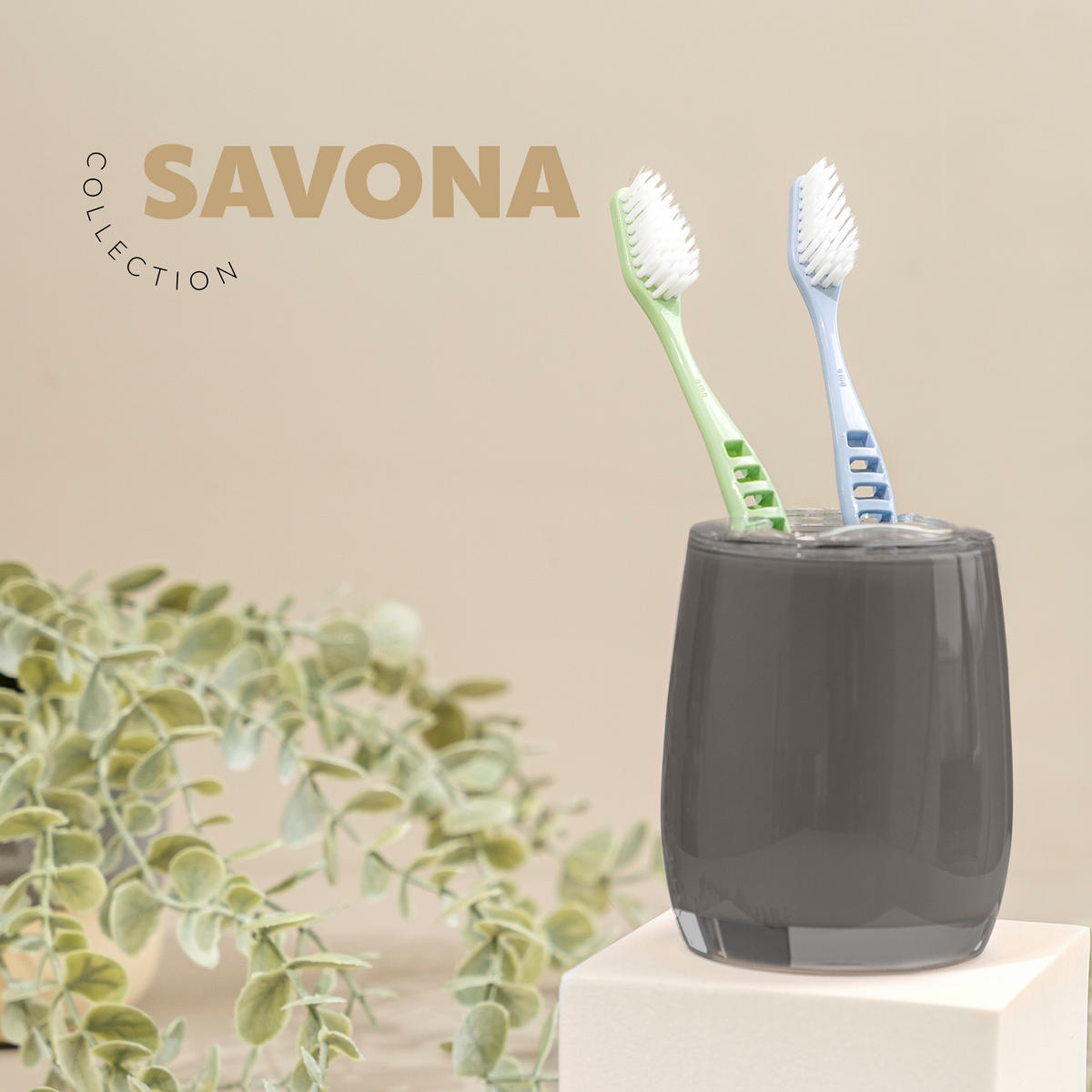 ZAHNBÜRSTENBEHÄLTER SAVONA, grau - Grau, Kunststoff (8/10/8cm) - bremermann