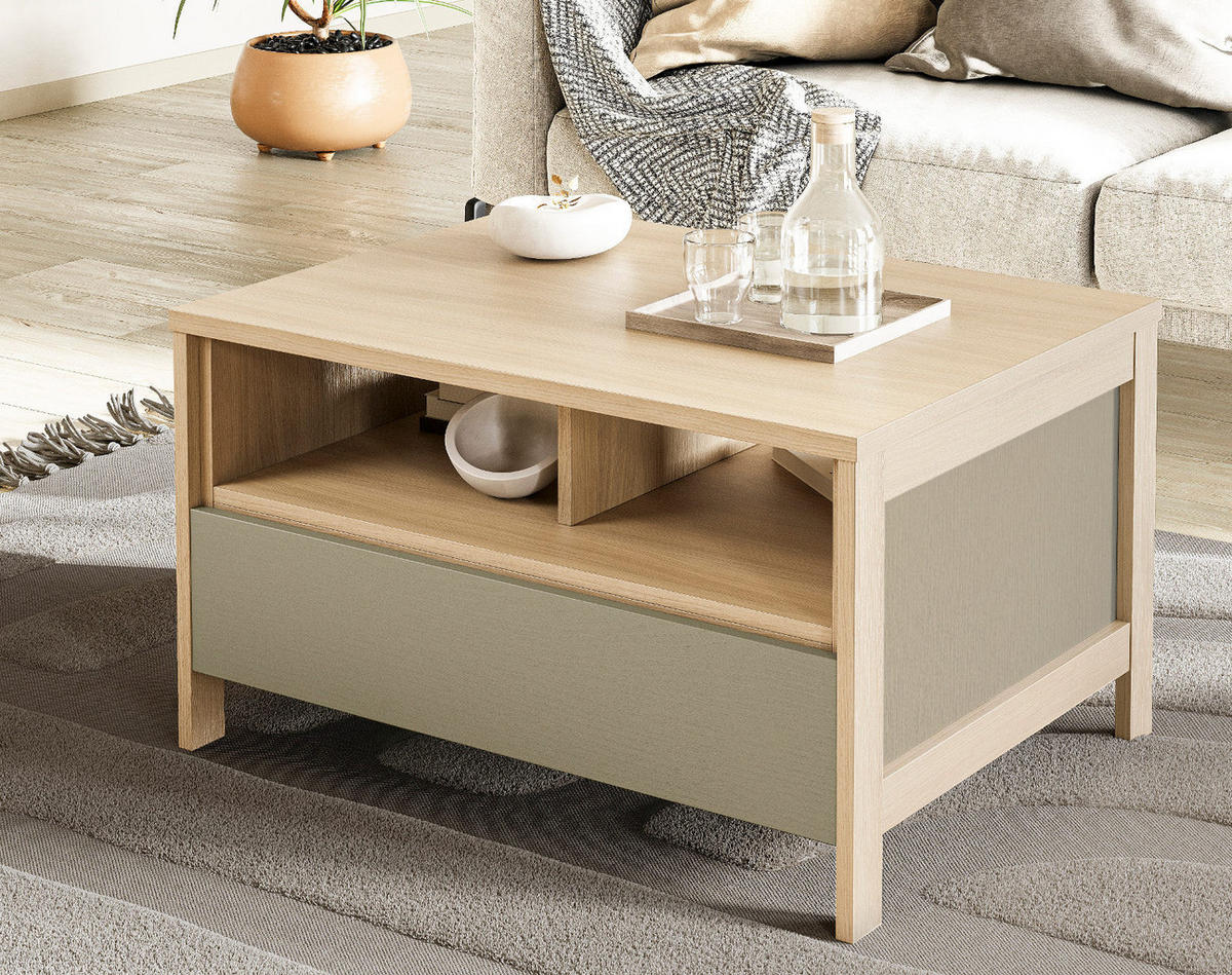 COUCHTISCH Salbei, Eiche, Beistelltisch skandinavisch 80 x 60 cm, Soft-Close - Eichefarben/Salbeigrün, Holzwerkstoff/Metall (46/60/80cm) - Furn.Design