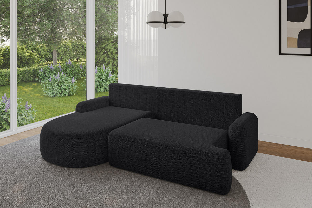 WOHNLANDSCHAFT mit Schlaffunktion und Bettkasten LIRA-L - 264x172x89 Schwarz - Schwarz, Holzwerkstoff/Textil (264/172cm) - ALTDECOR