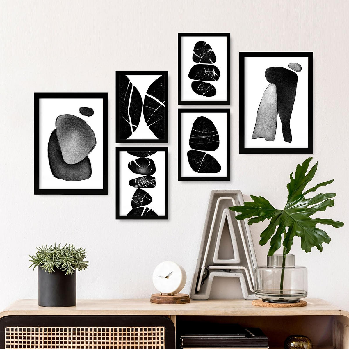 POSTER Set Mit 6 Palladian Rocks Abstrakte Liebhaber Größe A3 & A4 Schwarzer Rahmen - Schwarz, Papier (29.7/1cm) - Nacnic