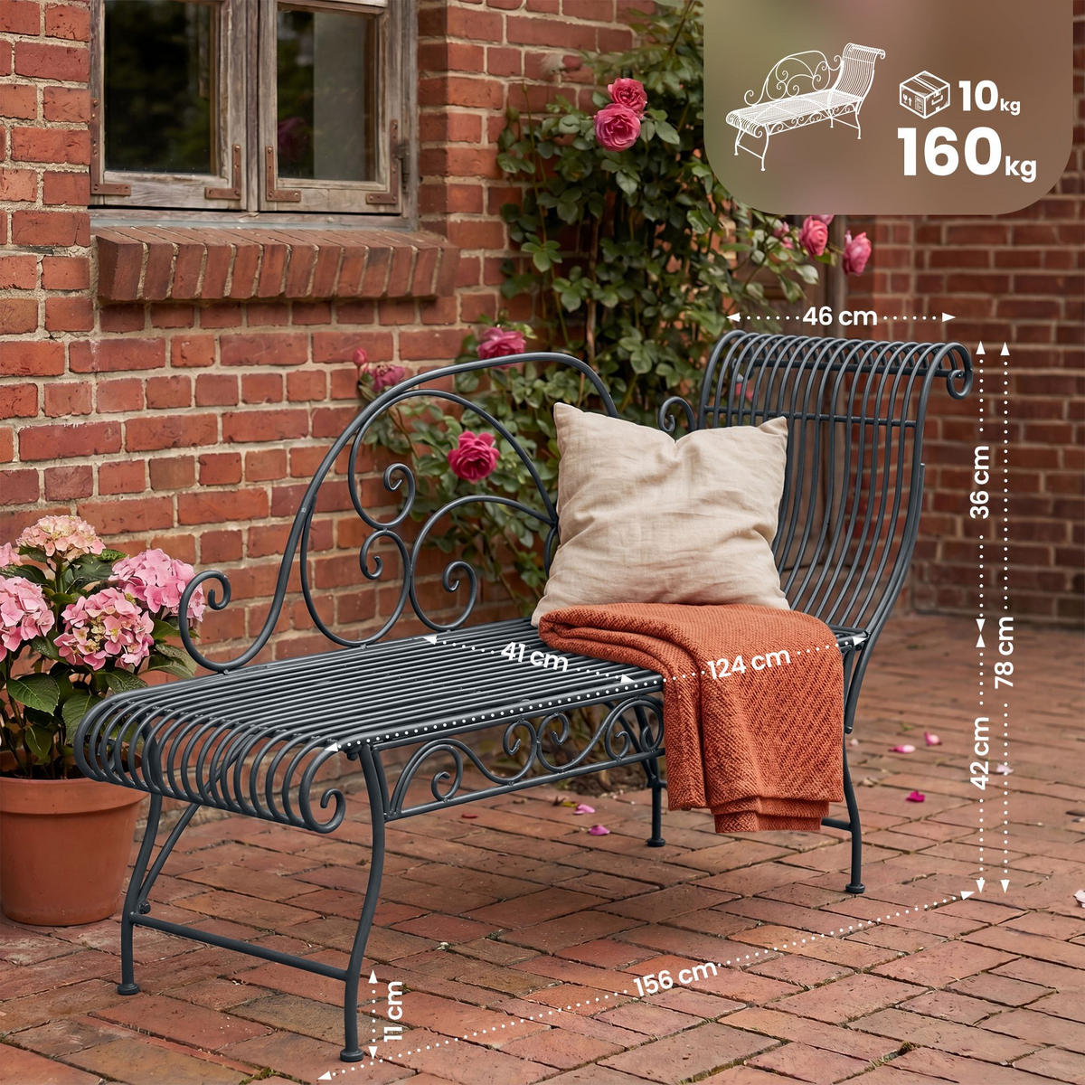 GARTENLIEGE Metall Anthrazit - Anthrazit, Metall (156/78/46cm) - CLP
