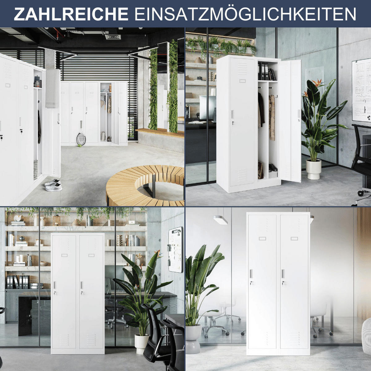 UMKLEIDESCHRANK Spind WIEN 2 Abteile 180x80x50cm Weiß - Weiß, Metall (80/180/50cm) - DELUKE