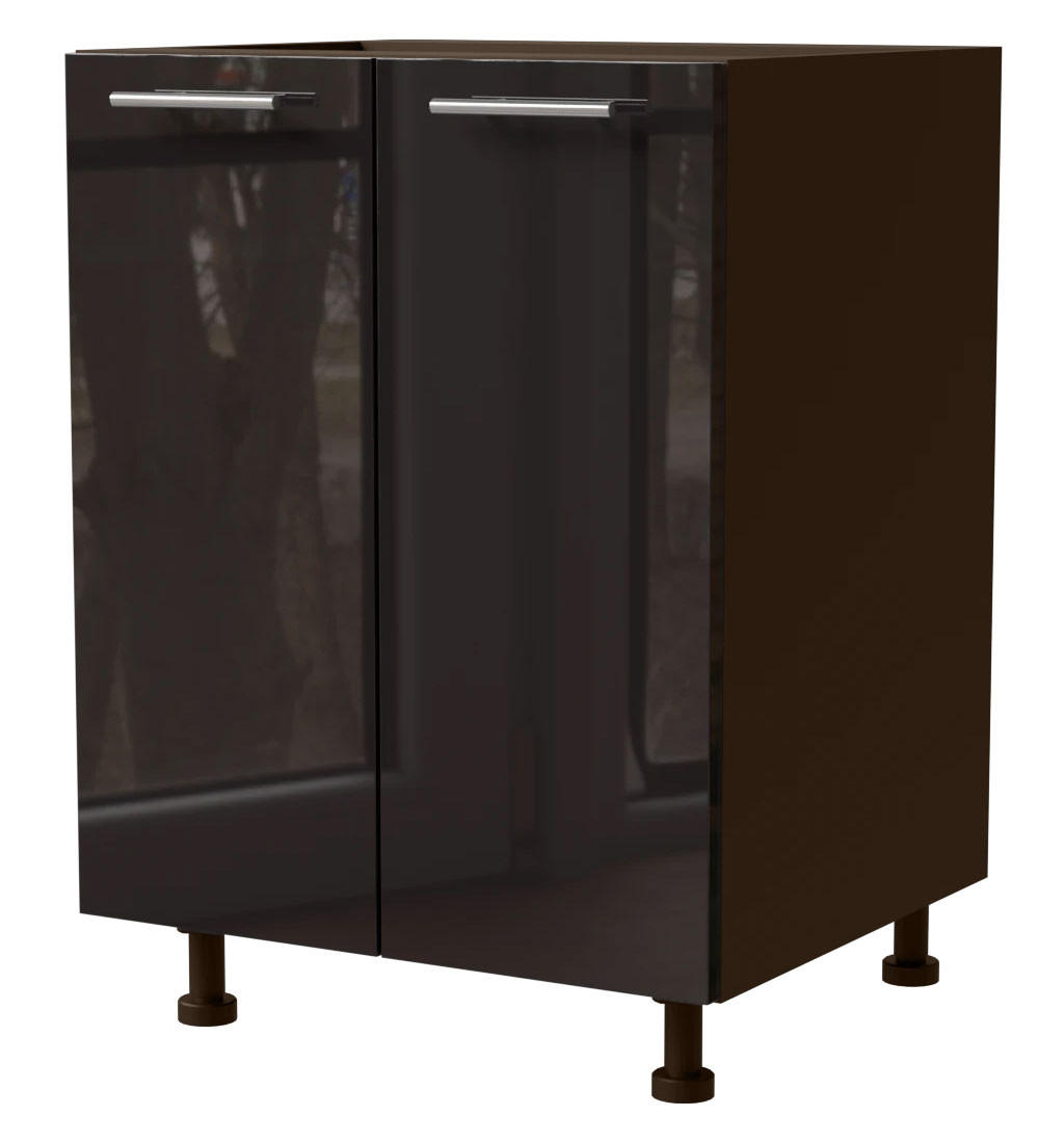 Feldmann-Wohnen Küchenunterschrank Schwarz Hochglanz, Dunkelgrau 60x82x50 cm