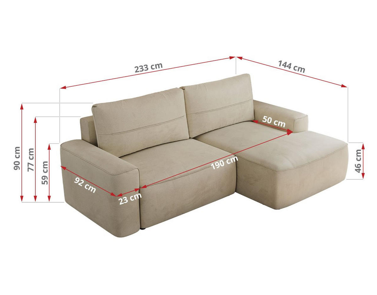 ECKSOFA BELLUNO L Beige Velvet - Rechts - Beige/Schwarz, Textil (233/144cm) - MKS