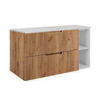 BADEZIMMERSCHRANK : Eiche Craft / Weiß, 80 (60 + 20) x 58,6 x 46 cm - Braun/Weiß, Holzwerkstoff (80/58.6/46cm) - 3XE LIVING