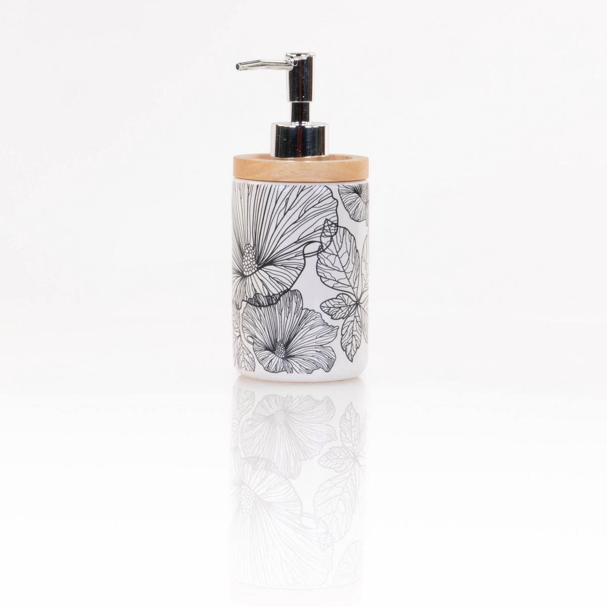 SEIFENSPENDER Keramik Blackflora 8,1/7,5/18 cm - Weiß, Keramik (7.5/18/8.1cm) - 5five Simply Smart
