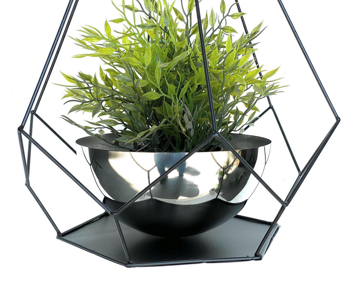 BLUMENAMPEL Innen Metall Wand 2er Set mit Topf 6 Ecken - Schwarz, Metall (20/10/20cm) - DanDiBo