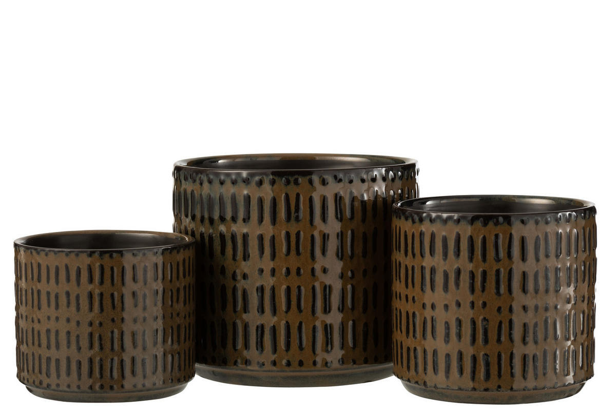 BLUMENTOPF LINIEN - Töpferei - Schwarz - L - Ø 17 cm - Schwarz, Keramik (17/15cm) - J-Line